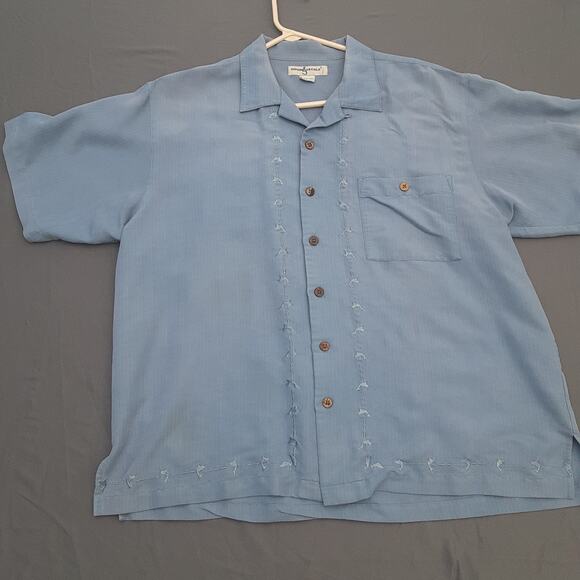 Hook & Tackle Size L Blue Embroidered Marlin Camp Shirt Rayon Polyester - Picture 1 of 10